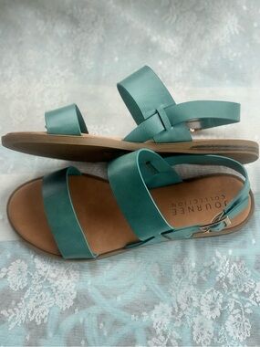 Journee Collection Women's Lavine Sandals in seafoam, featuring multi-strap NIB